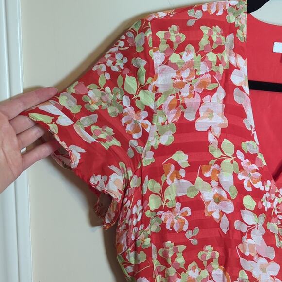 J. Jill Red Floral Flutter Sleeve Wrap Dress - Picture 4 of 10